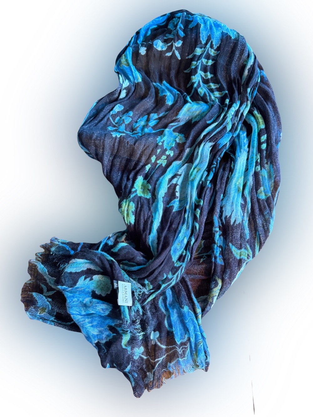 Armani Collezioni Linen Stole Scarf Blue Green Black Summer Giorgio